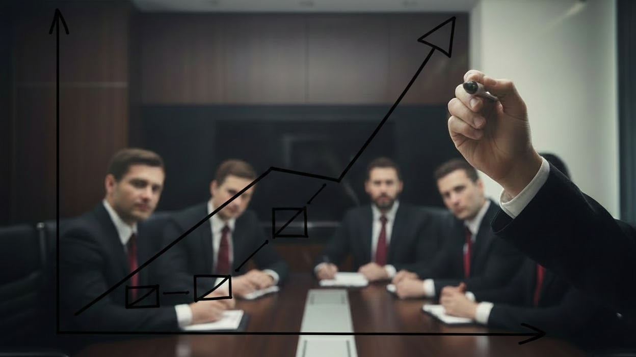 men watching revenue strategist explain problems