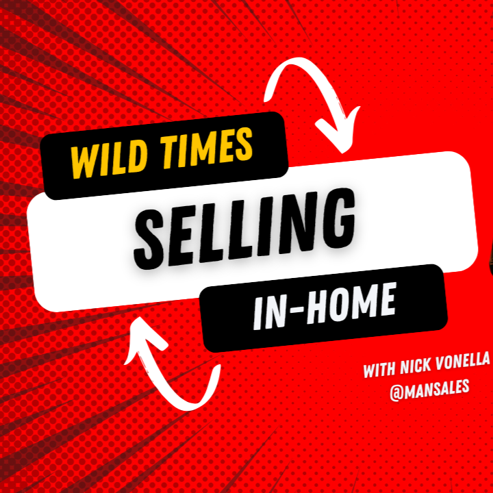 Man standing in front of a red background with text about selling in home.